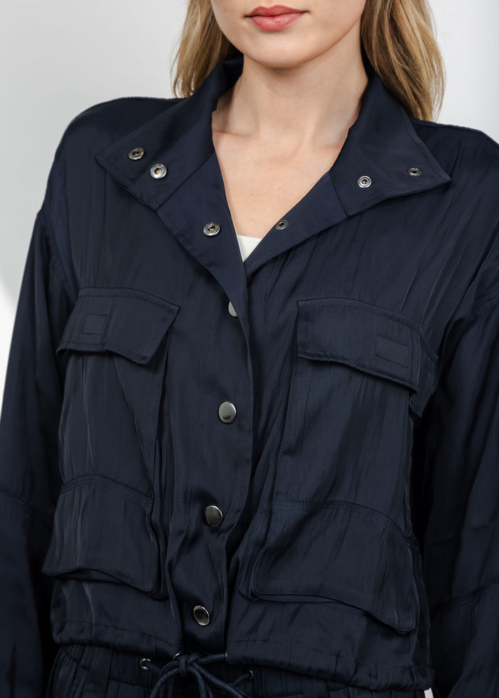 Lola & Sophie The Satin Cargo Jacket - Midnight available at Barbara Katz