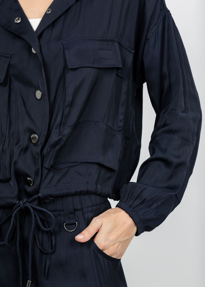 Lola & Sophie The Satin Cargo Jacket - Midnight available at Barbara Katz