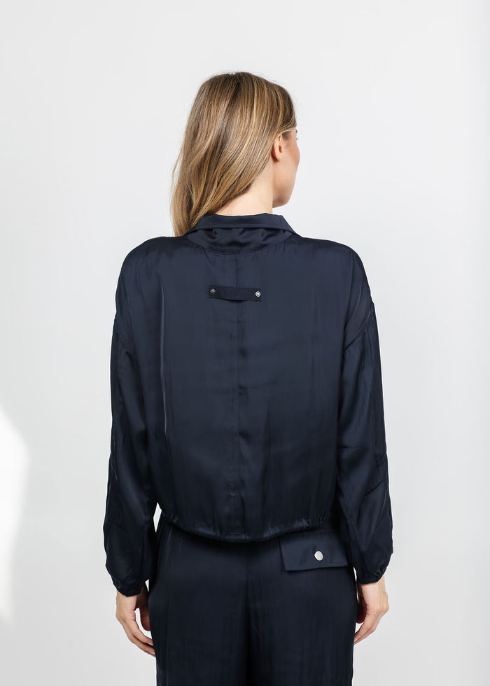 Lola & Sophie The Satin Cargo Jacket - Midnight available at Barbara Katz