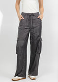 Lola & Sophie The Satin Cargo Pant - Grey available at Barbara Katz