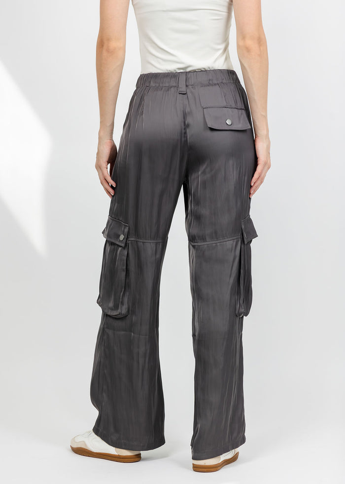 Lola & Sophie The Satin Cargo Pant - Grey available at Barbara Katz
