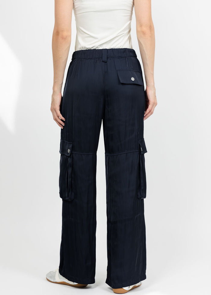 Lola & Sophie The Satin Cargo Pant - Midnight available at Barbara Katz