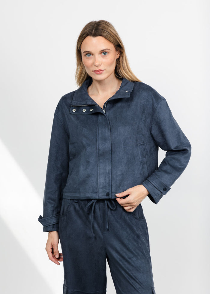 Lola & Sophie The Scout Suede Jacket - Night Watch available at Barbara Katz