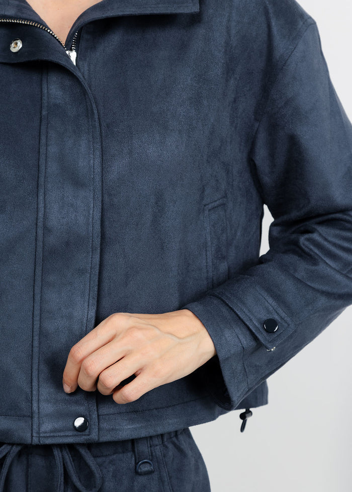 Lola & Sophie The Scout Suede Jacket - Night Watch available at Barbara Katz