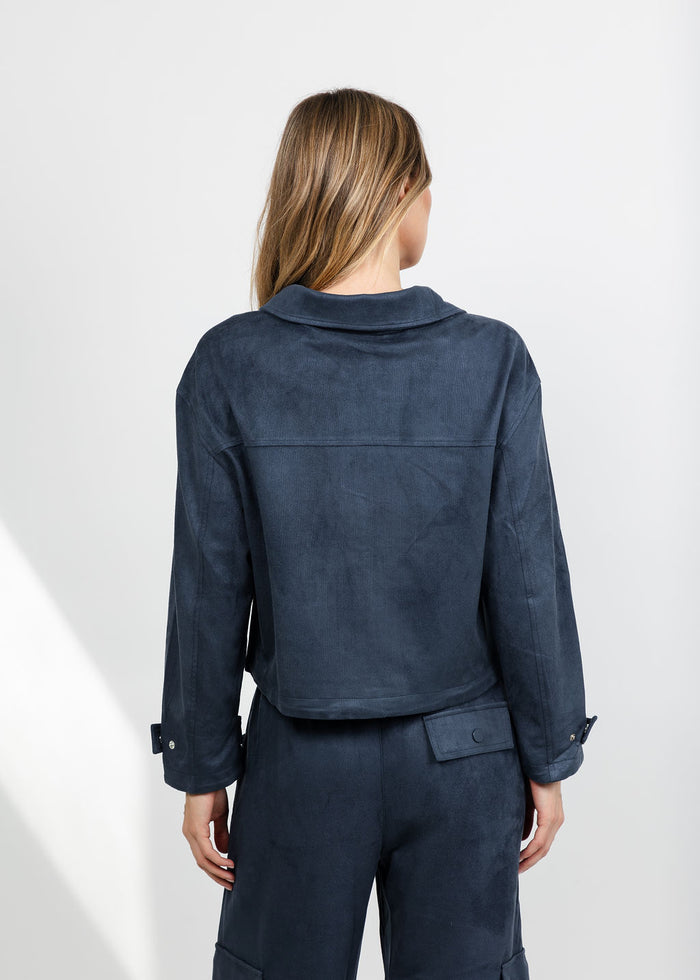 Lola & Sophie The Scout Suede Jacket - Night Watch available at Barbara Katz