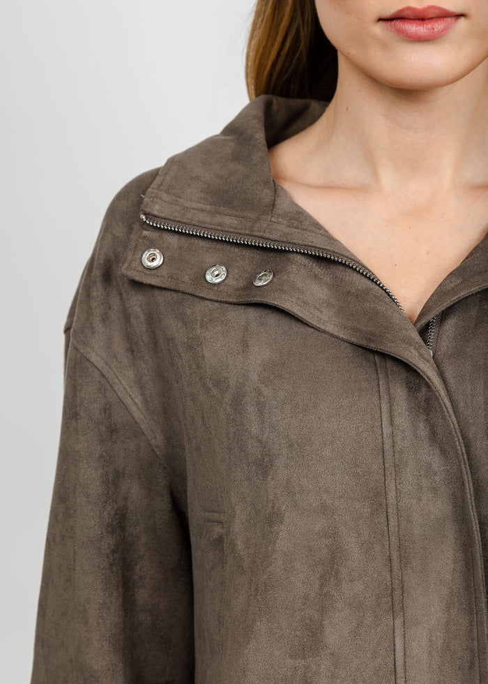 Lola & Sophie The Scout Suede Jacket - Olive available at Barbara Katz