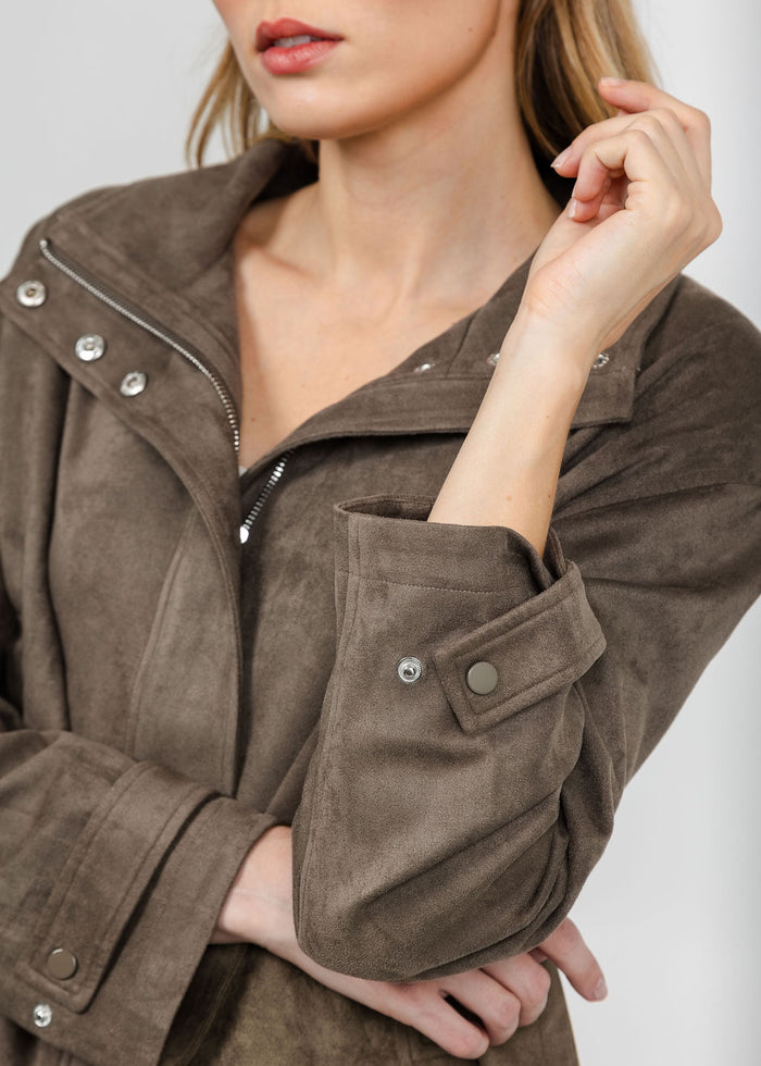 Lola & Sophie The Scout Suede Jacket - Olive available at Barbara Katz