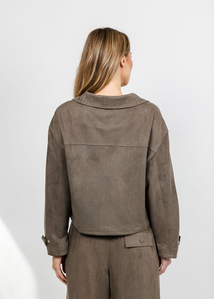 Lola & Sophie The Scout Suede Jacket - Olive available at Barbara Katz