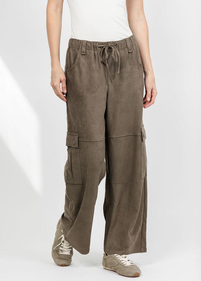 Lola & Sophie The Scout Suede Pant - Olive available at Barbara Katz