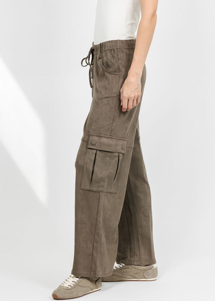 Lola & Sophie The Scout Suede Pant - Olive available at Barbara Katz