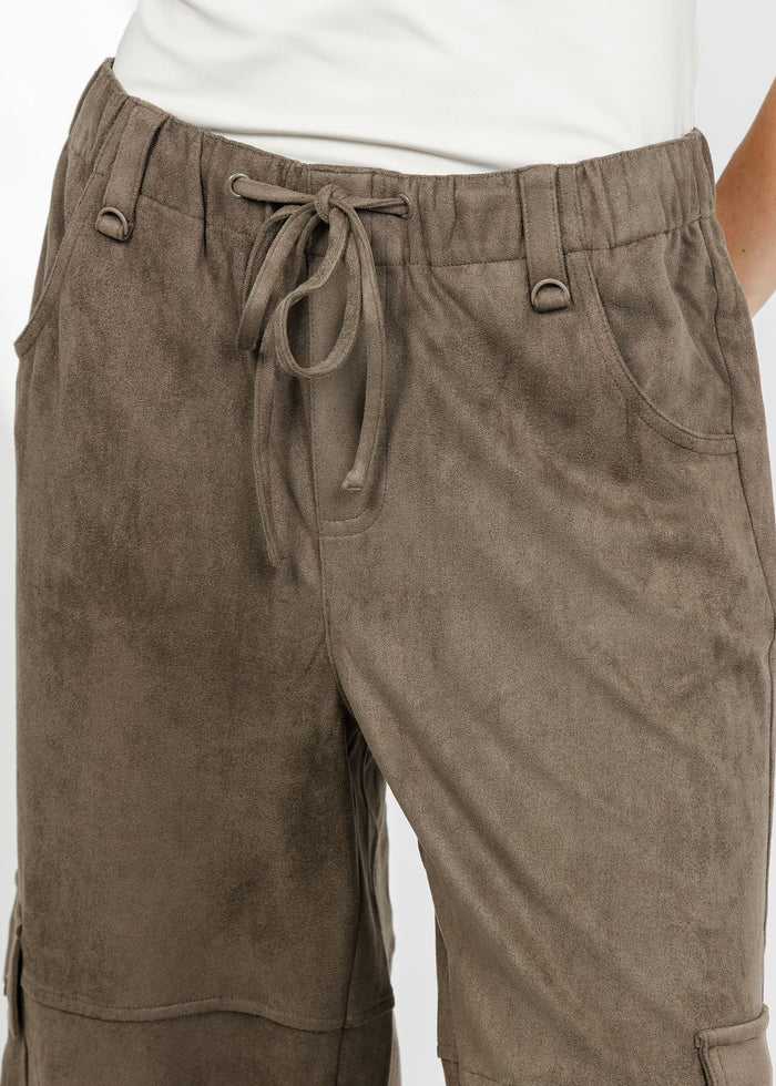 Lola & Sophie The Scout Suede Pant - Olive available at Barbara Katz