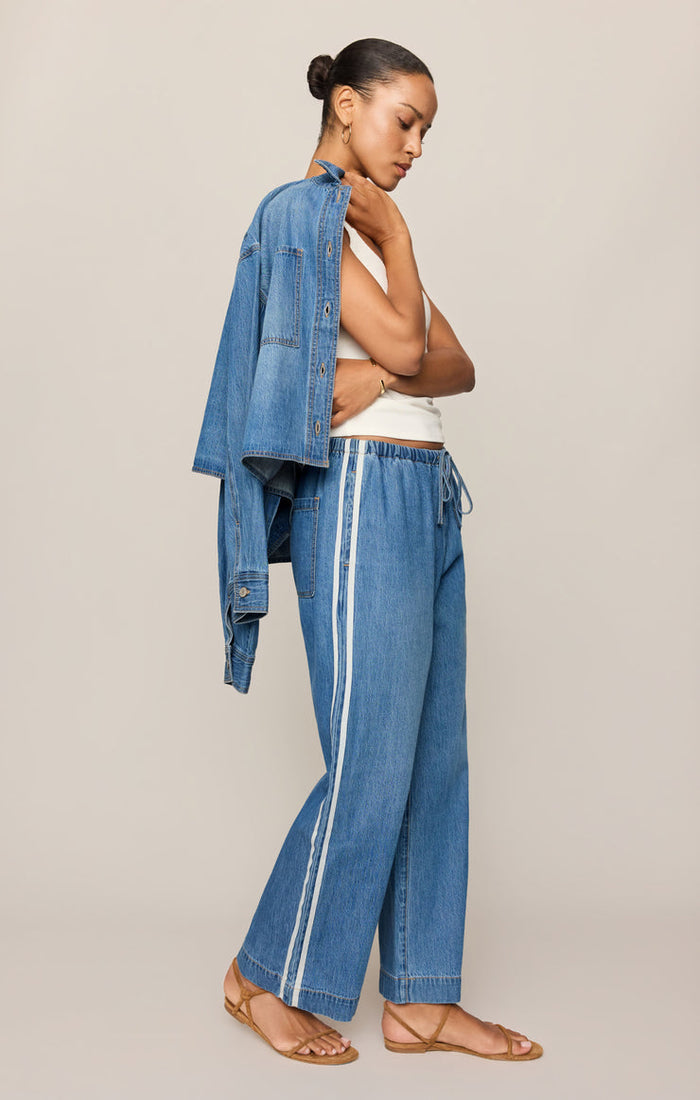 Z Supply The Sidelines Denim Track Pants in Dreamstate available at Barbara Katz