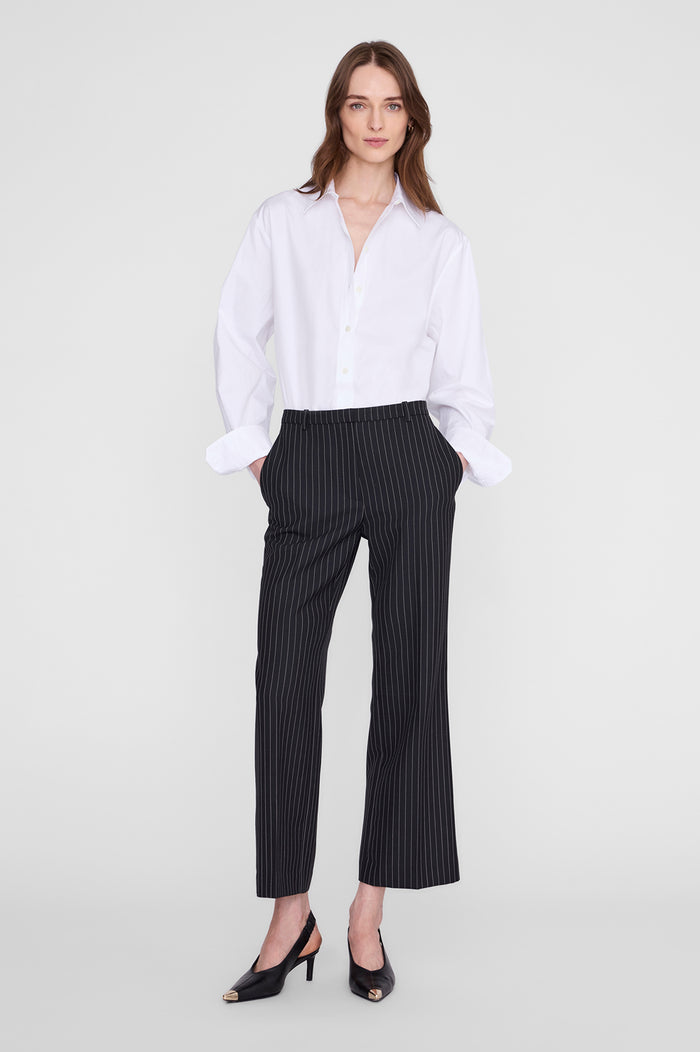ANINE BING Thomas Trouser - Black And White Pinstripe - on model front