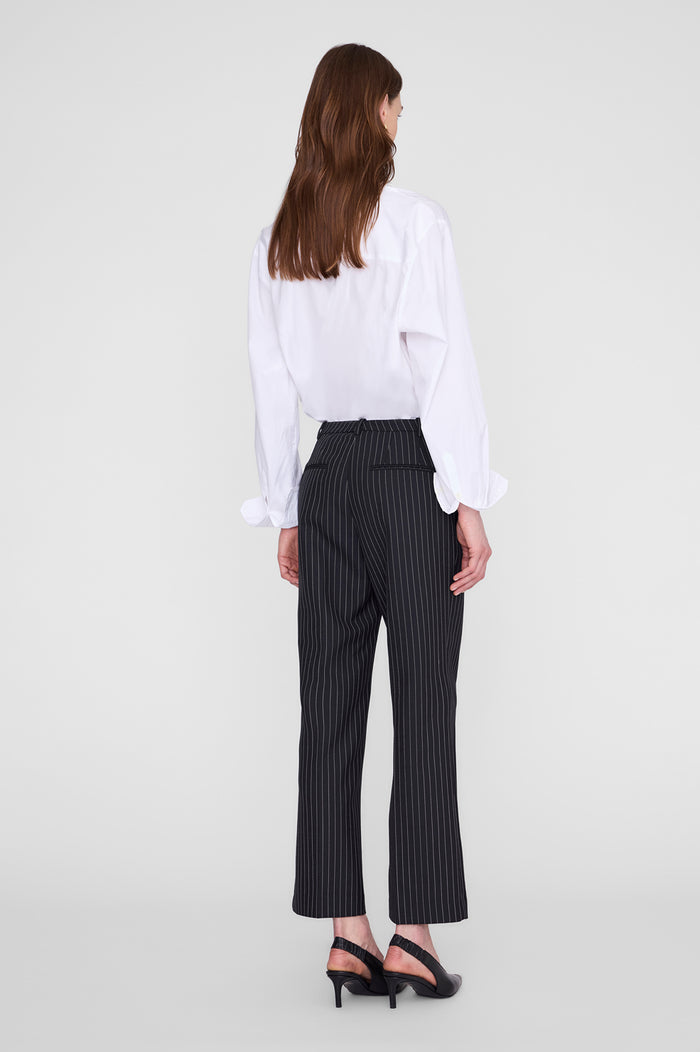 ANINE BING Thomas Trouser - Black And White Pinstripe - on model back