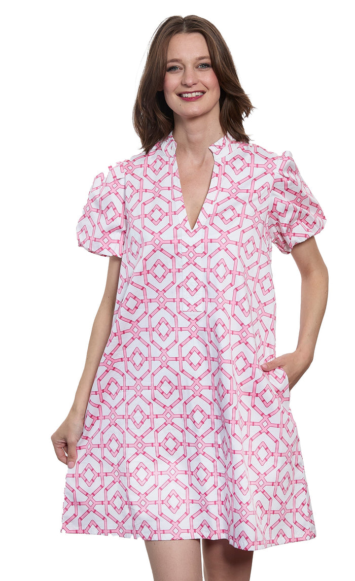 Dizzy-Lizzie Tiburon Dress Puff Sleeves with Straight Skirt available at Barbara Katz