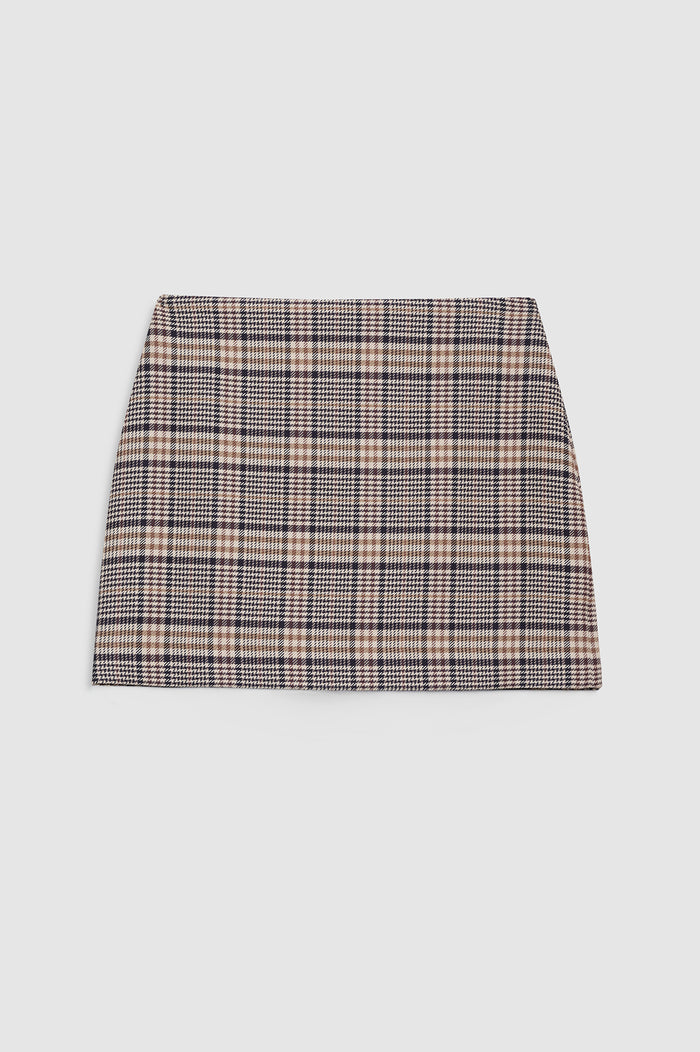 ANINE BING Tierra Skirt - Beige And Navy Checks - front view