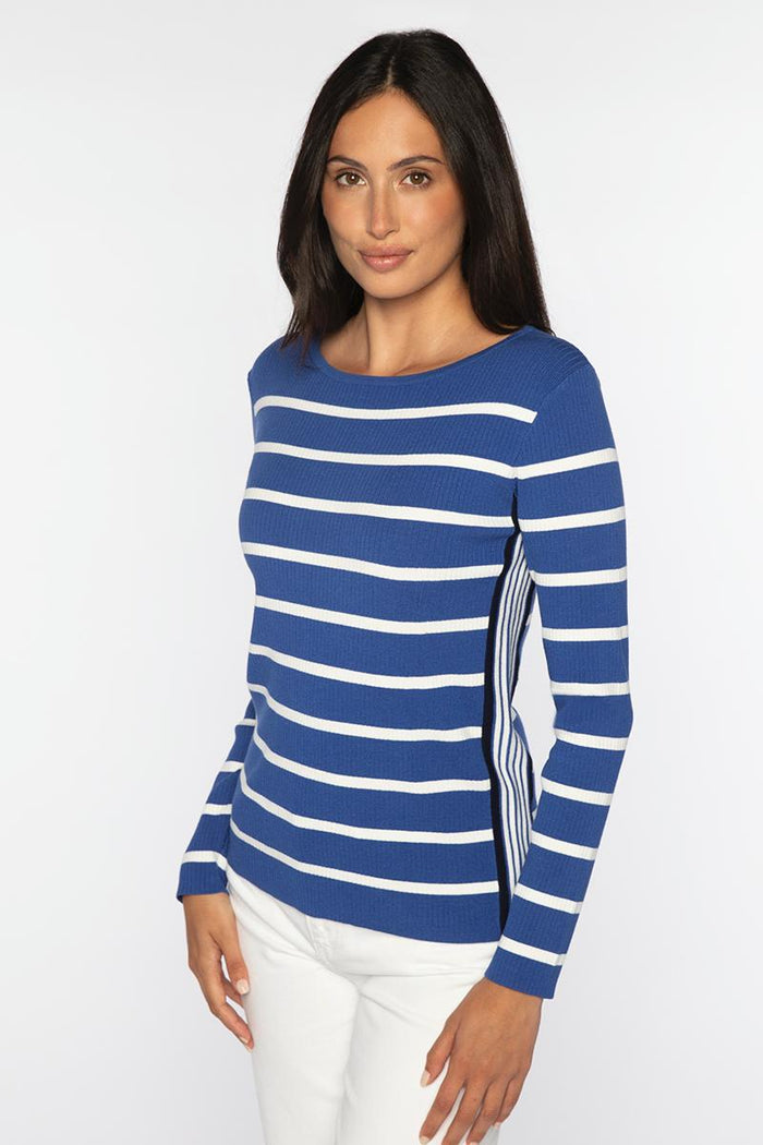 Kinross Tipped Rib Stripe Boatneck Sweater available at Barbara Katz
