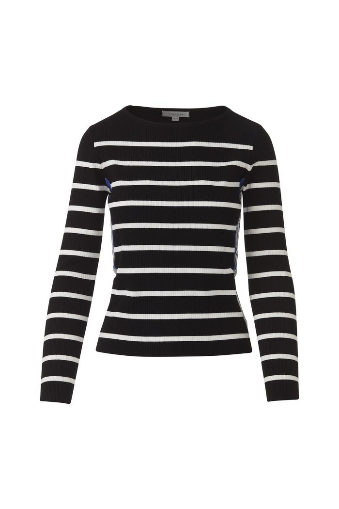 Kinross Tipped Rib Stripe Boatneck Sweater available at Barbara Katz