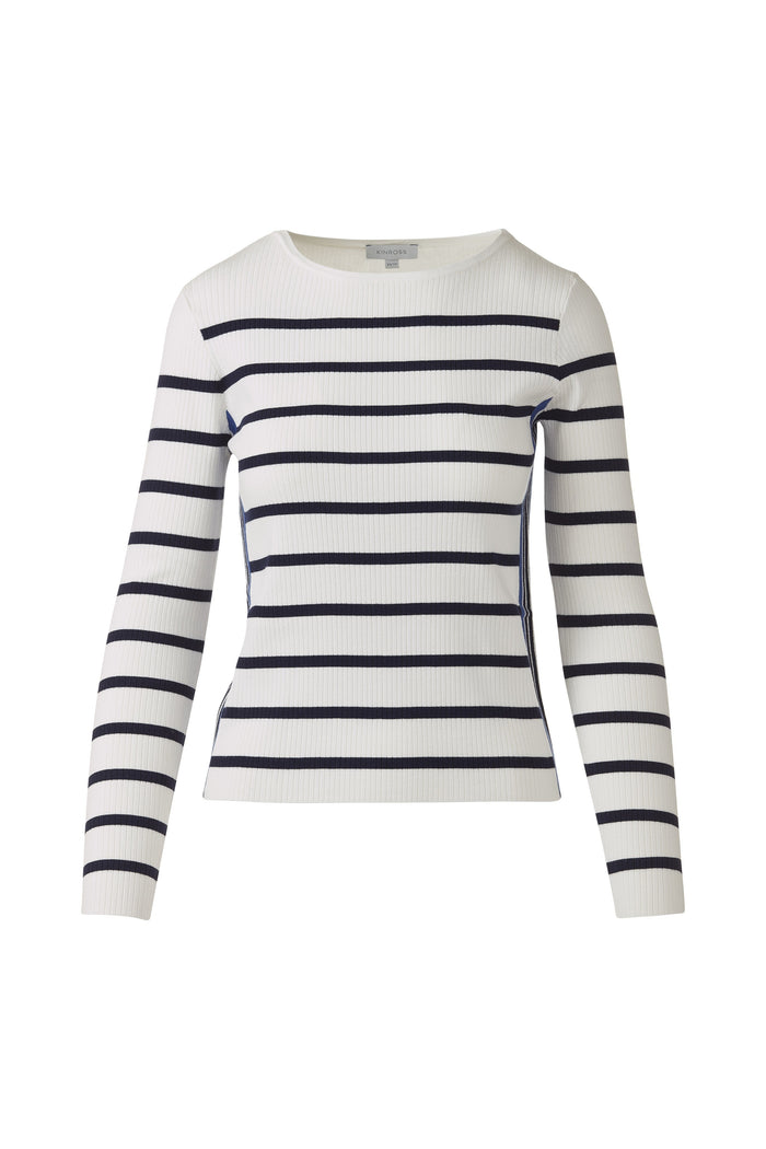 Kinross Tipped Rib Stripe Boatneck Sweater available at Barbara Katz