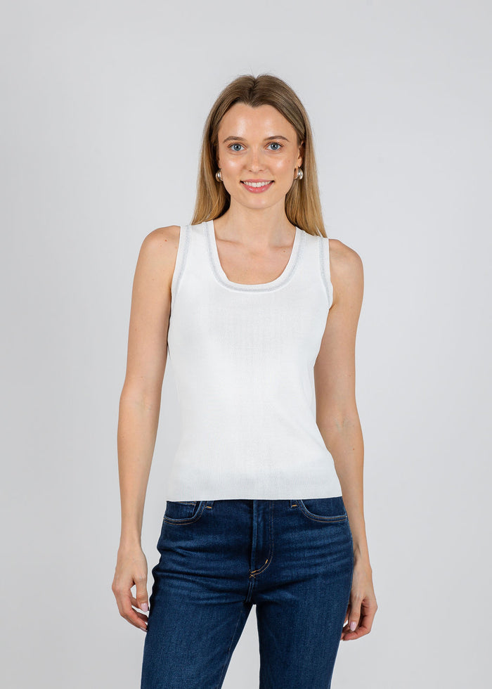 BK Trim Tank Top in White available at Barbara Katz