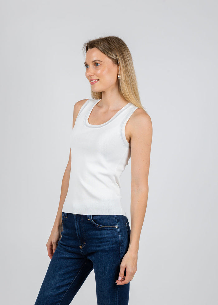 BK Trim Tank Top in White available at Barbara Katz