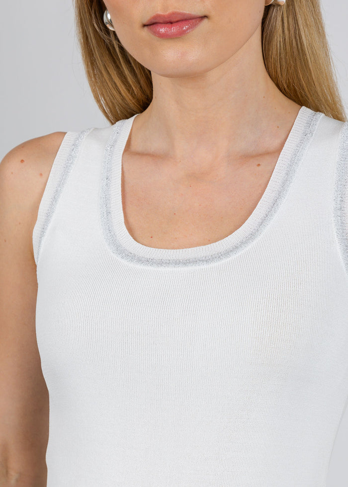 BK Trim Tank Top in White available at Barbara Katz