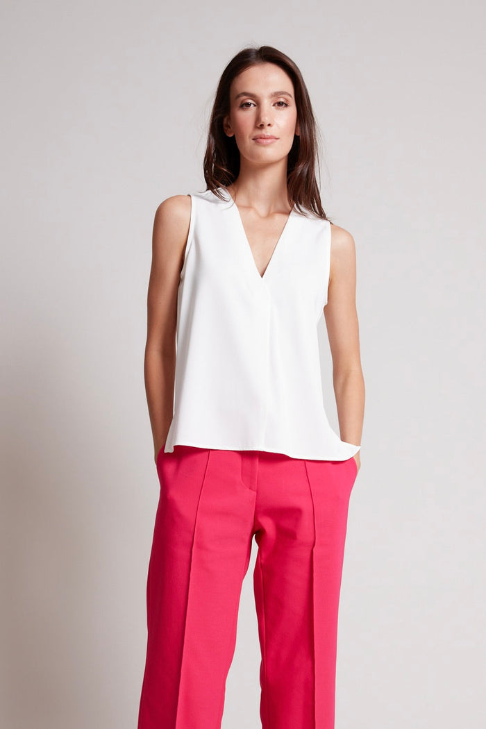 Adroit Atelier True Sleeveless V-Neck Blouse in Off White available at Barbara Katz