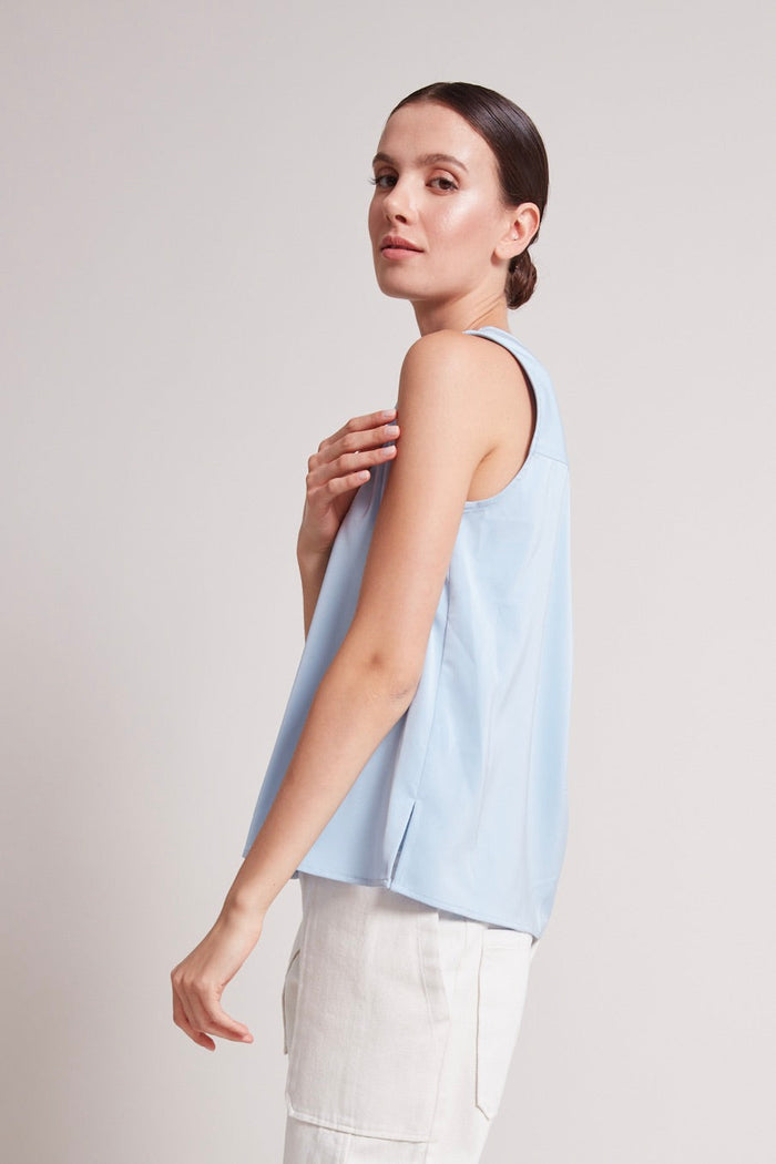 Adroit Atelier True Sleeveless V-Neck Blouse in Skyway available at Barbara Katz