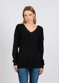 Elliott Lauren V Neck Waffle Sweater in Black available at Barbara Katz