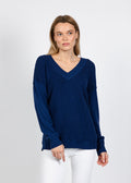 Elliott Lauren V Neck Waffle Sweater in Indigo available at Barbara Katz