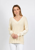 Elliott Lauren V Neck Waffle Sweater in Ivory available at Barbara Katz