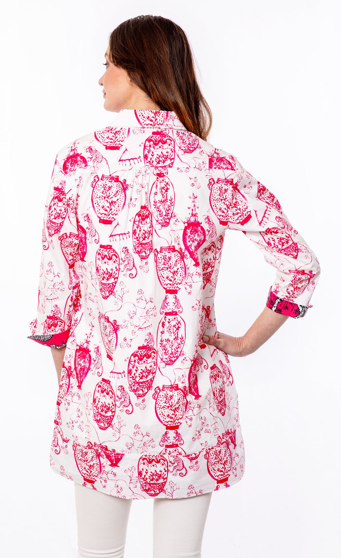 Dizzy-Lizzie Vail Tunic - Pink White Chinoiserie available at Barbara Katz