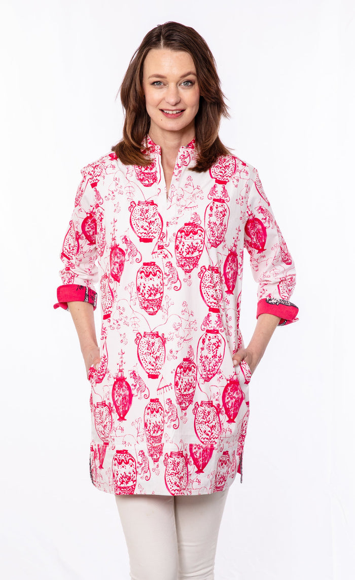 Dizzy-Lizzie Vail Tunic - Pink White Chinoiserie available at Barbara Katz
