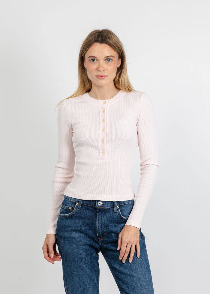 Citizens of Humanity Varra Henley Top in Pink Peppercorn available at Barbara Katz