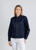 Hinson Wu Venus Long Sleeve Metallic Bead Shirt in Navy available at Barbara Katz