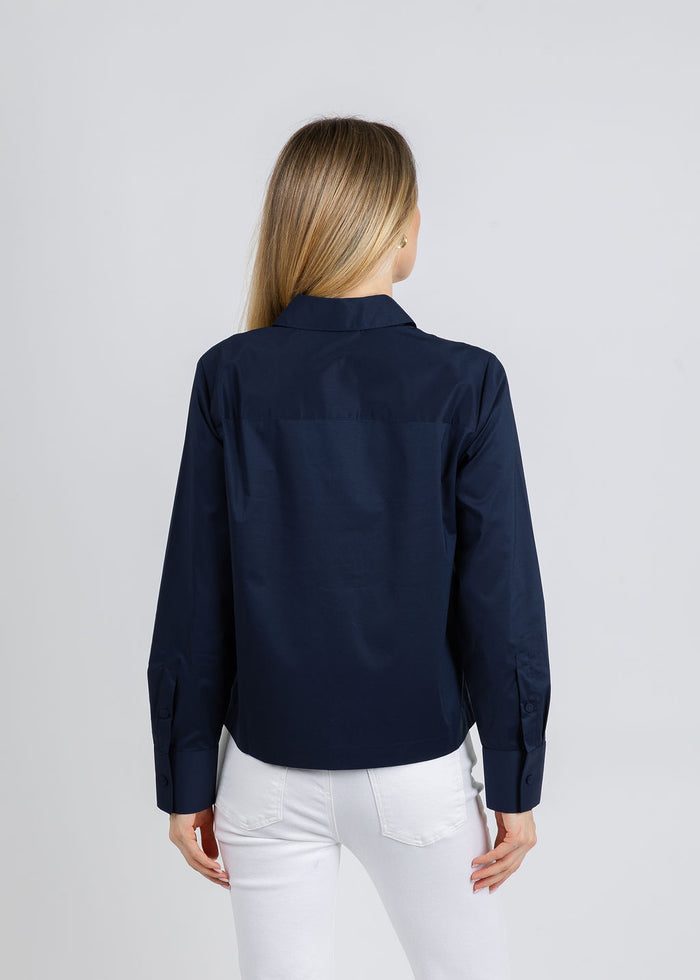 Hinson Wu Venus Long Sleeve Metallic Bead Shirt in Navy available at Barbara Katz