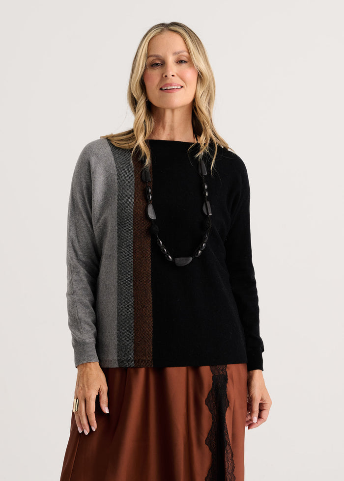 Zaket & Plover Vertical Line Sweater in Black available at Barbara Katz