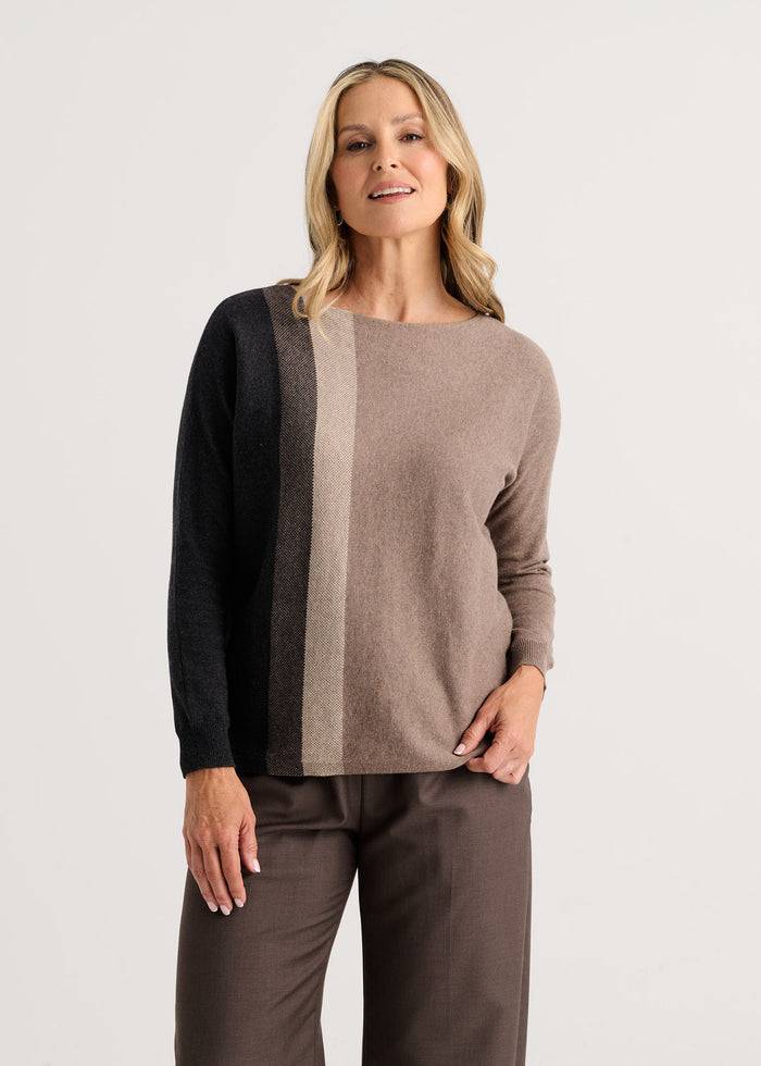 Zaket & Plover Vertical Line Sweater in Walnut available at Barbara Katz