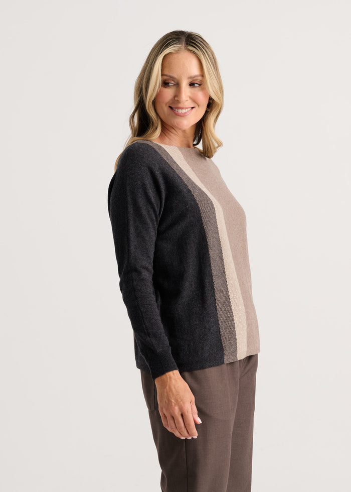 Zaket & Plover Vertical Line Sweater in Walnut available at Barbara Katz