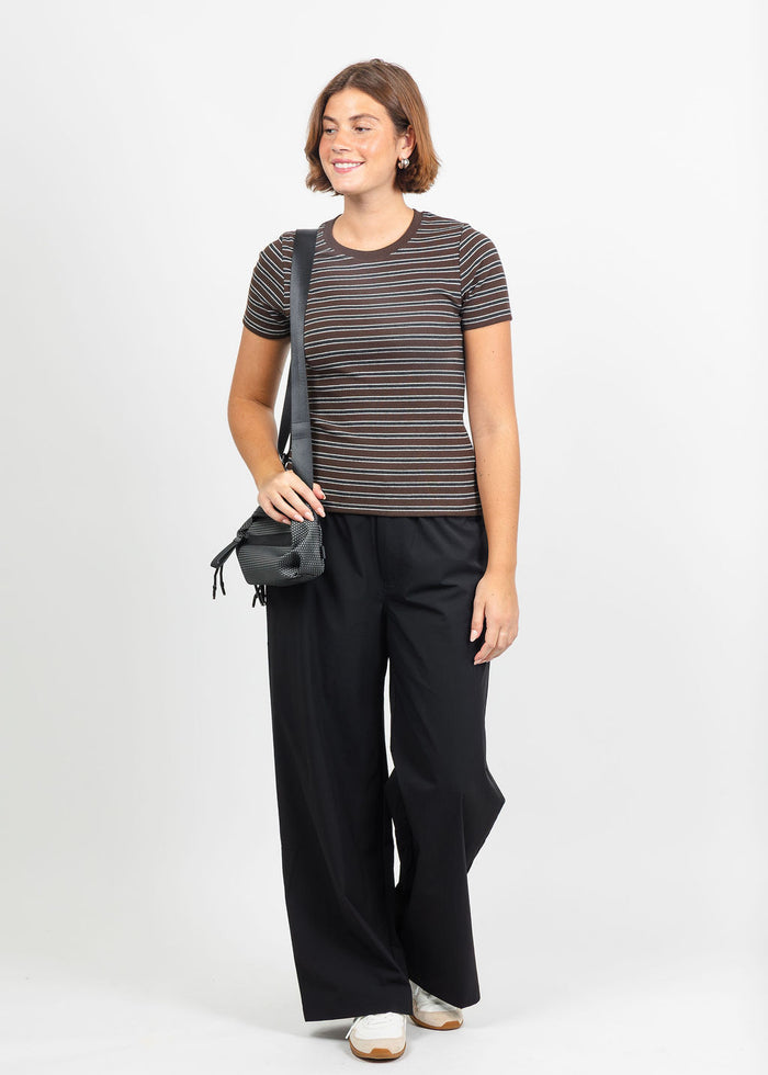 Goldie Vintage Rib Stripe Short Sleeve Tee in Coffee available at Barbara Katz