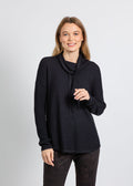 Elliott Lauren Waffle Stitch Funnel Neck Sweater in Black available at Barbara Katz
