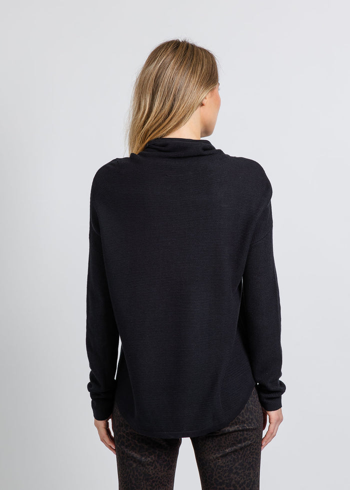 Elliott Lauren Waffle Stitch Funnel Neck Sweater in Black available at Barbara Katz