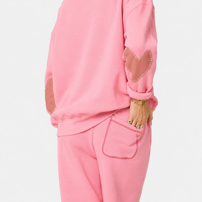 Kerri Rosenthal Ex-Boyfriend Patchwork Sweatshirt and Weekend Barb Sweatpants in Palm Pink available at Barbara Katz