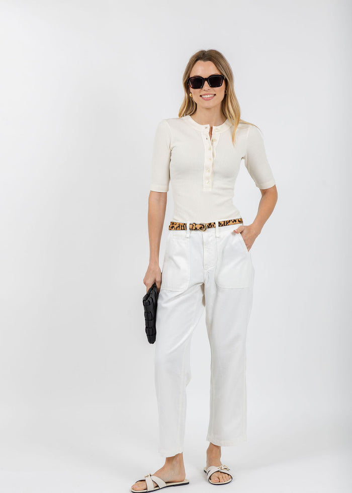 Citizens of Humanity Nali Short Sleeve Henley in Plaster paired with Winslow Utility Pants in Pashmina available at Barbara Katz