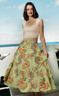Dizzy-Lizzie Woodstock Midi Skirt in Green Dragon Print available at Barbara Katz