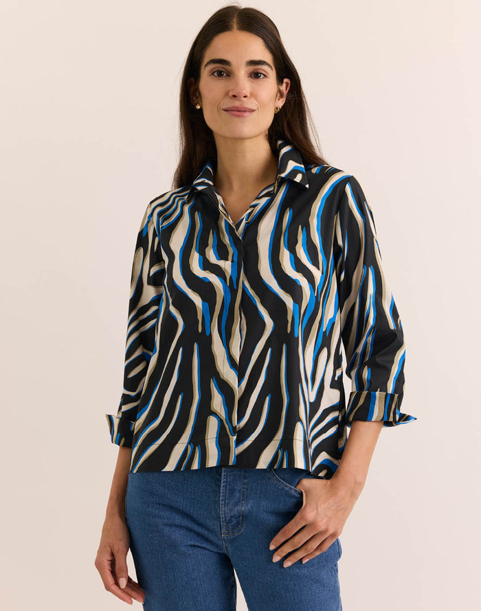 Hinson Wu Xena 3/4 Sleeve Shirt in Abstract Zebra available at Barbara Katz