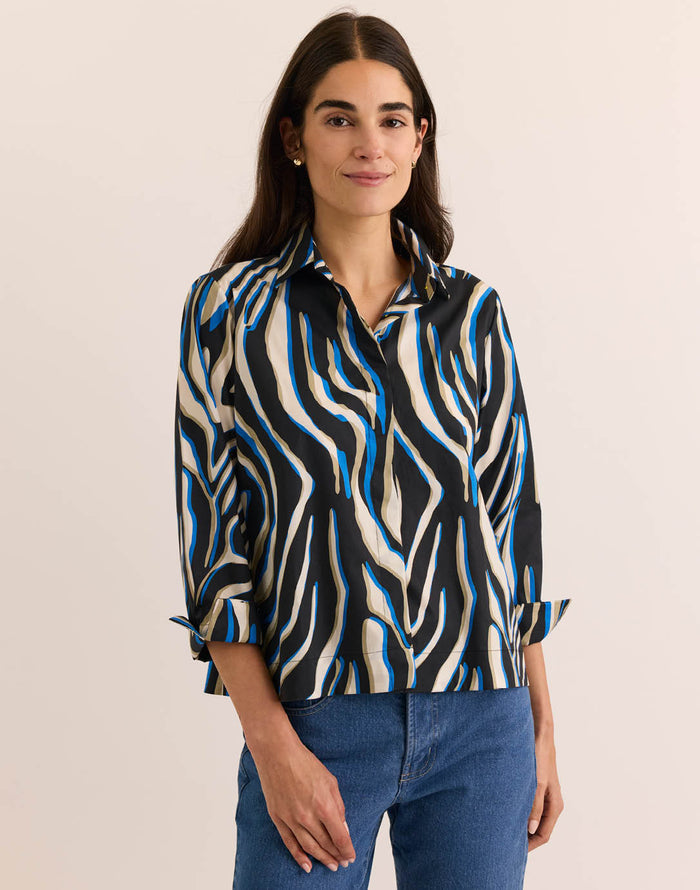 Hinson Wu Xena 3/4 Sleeve Shirt in Abstract Zebra available at Barbara Katz
