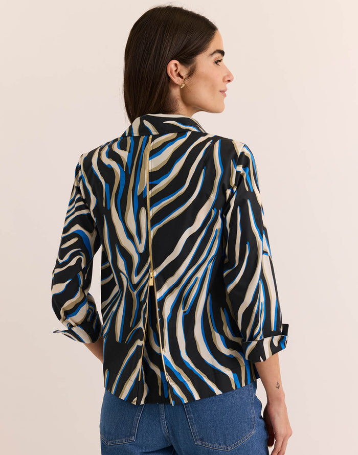Hinson Wu Xena 3/4 Sleeve Shirt in Abstract Zebra available at Barbara Katz