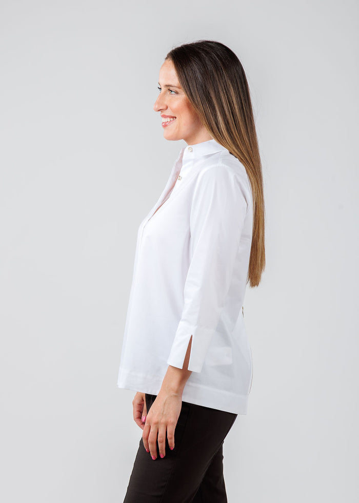Hinson Wu Xena 3/4 Sleeve Zip Back Shirt in White available at Barbara Katz