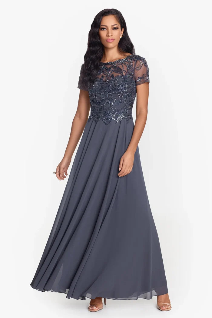 Xscape Evenings "Jerri" Beaded Short Sleeve Chiffon Gown 4230X